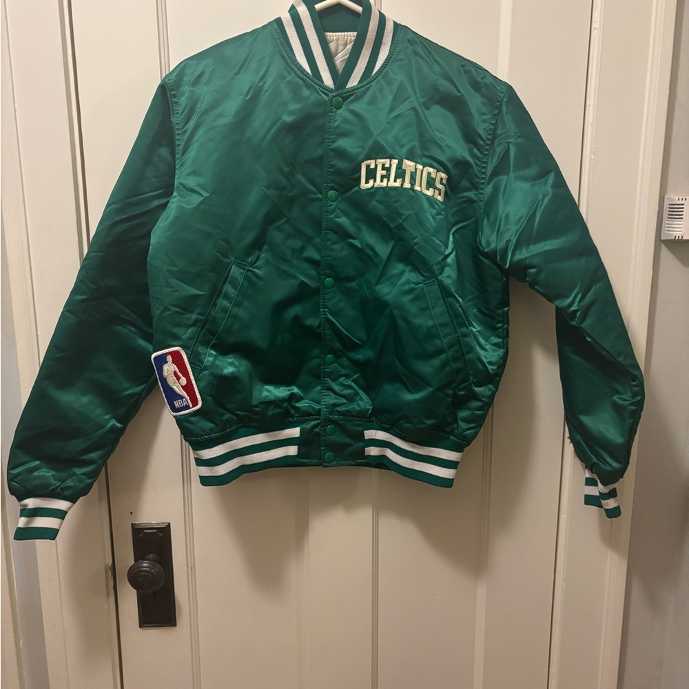 Boston Celtics Vintage 80s Starter Satin Bomber Jacket NBA Basketball Med Logo